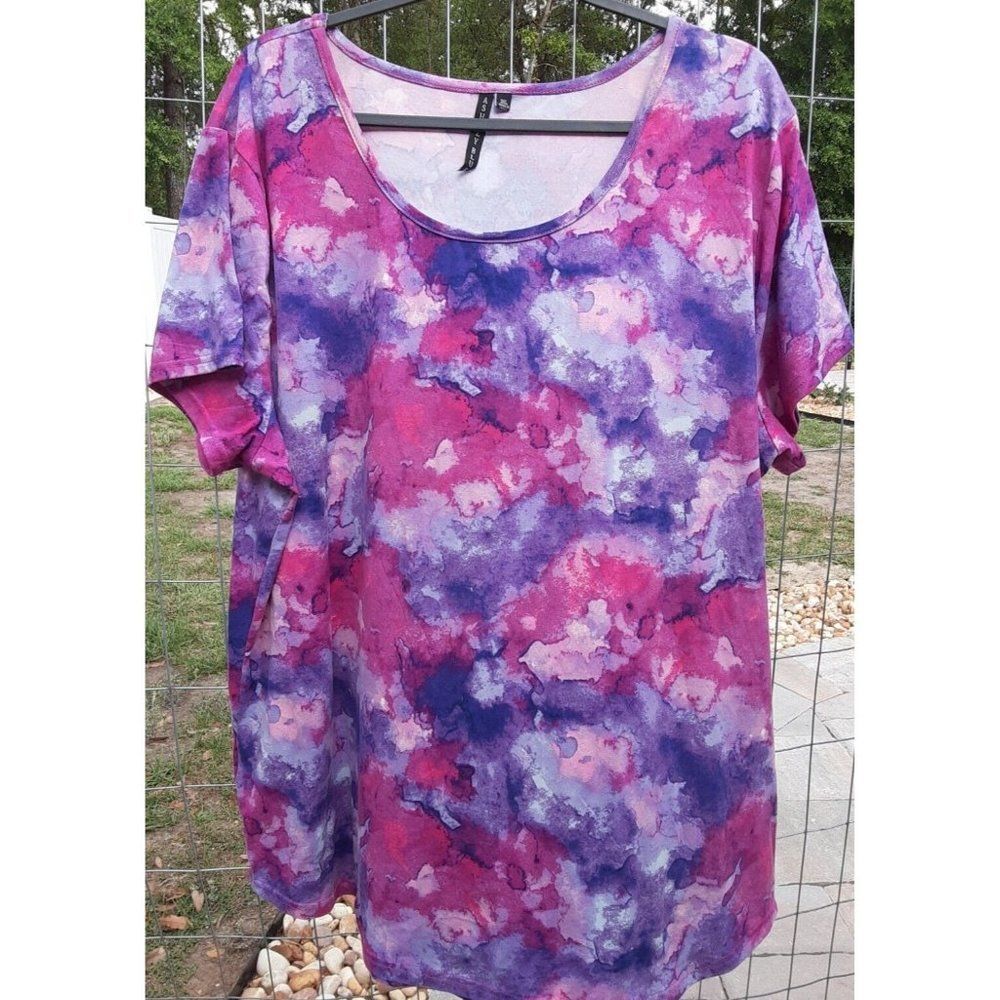 Ashley Blue Women's Purple Pink Water Color Size 3XL Short Sleeve Top Blouse